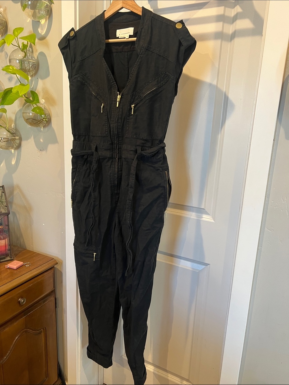 Anthropologie Black Utility Zip-Front Jumpsuit